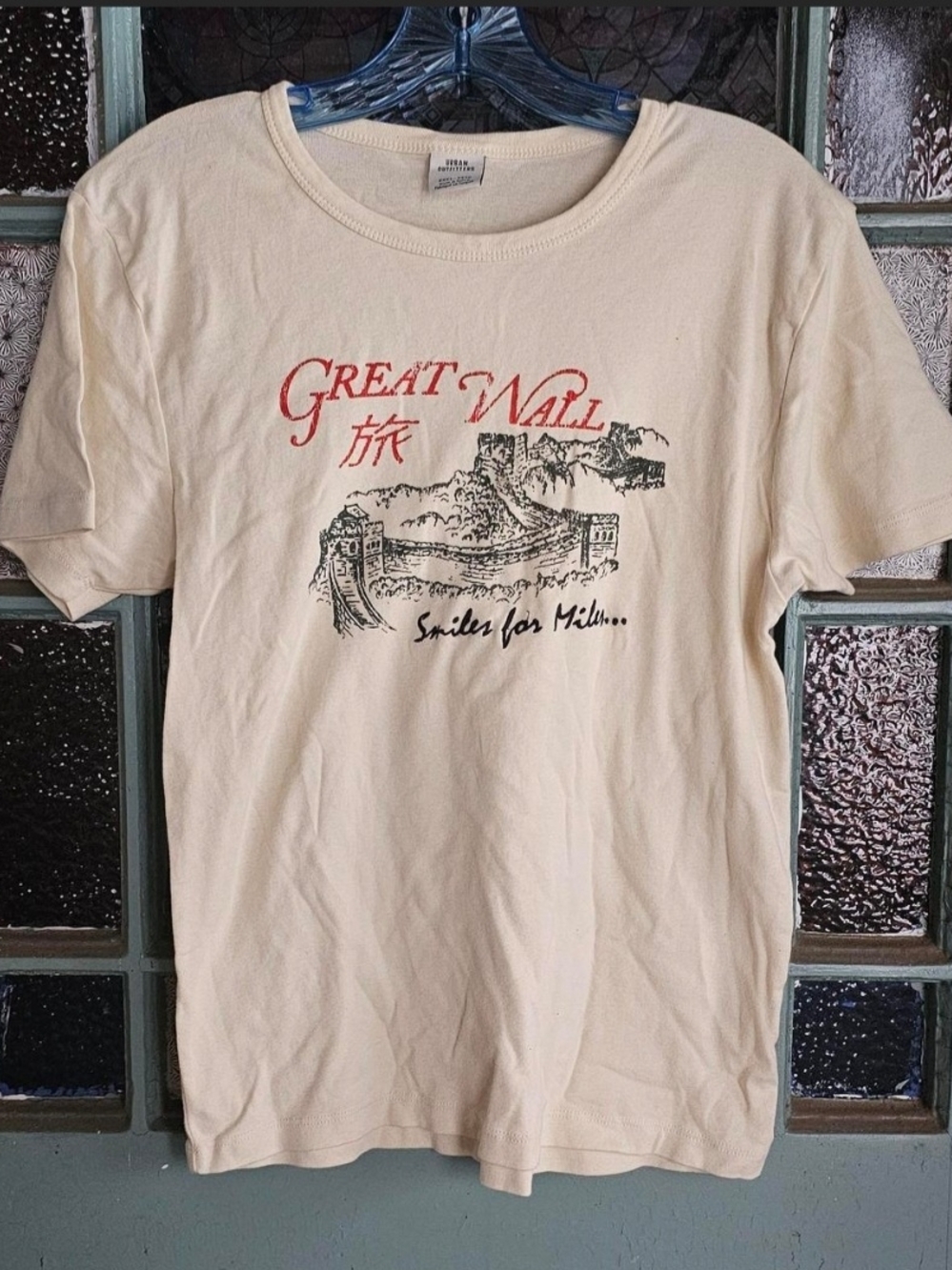 Urban Outfitters Cream Graphic 'Great Wall' Tee with Red Print